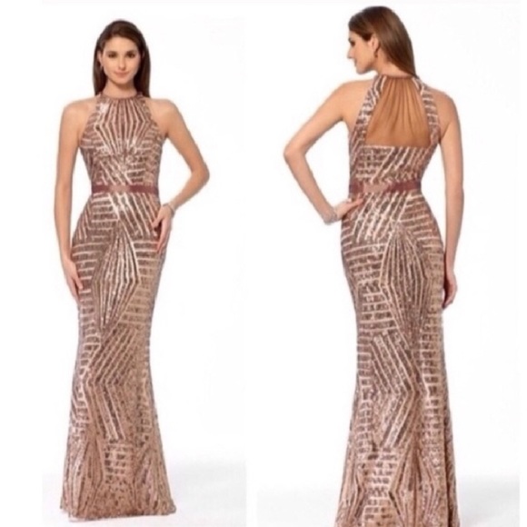 Cache Dresses & Skirts - Cache Rose Gold Sequin Mermaid Gown Dress 2 XS